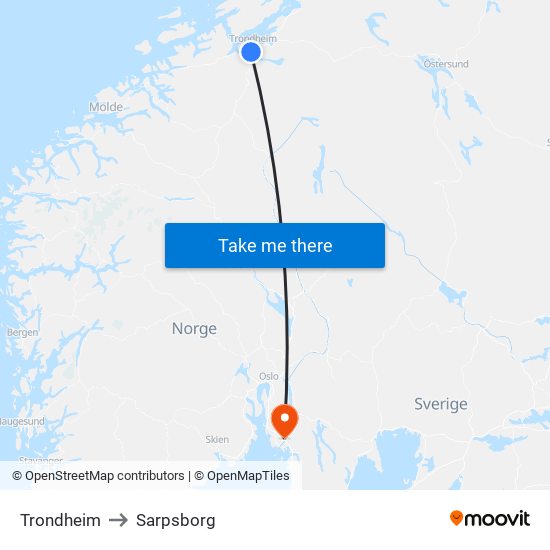 Trondheim to Sarpsborg map