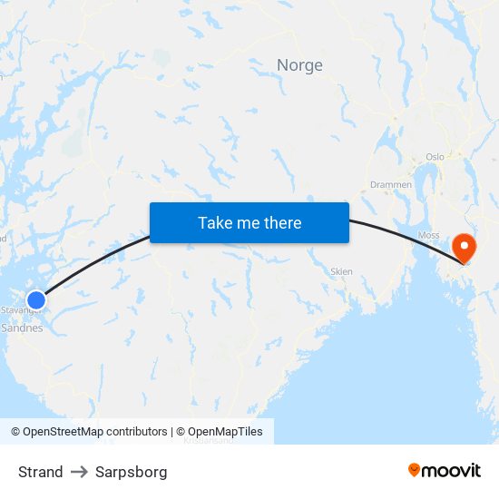 Strand to Sarpsborg map