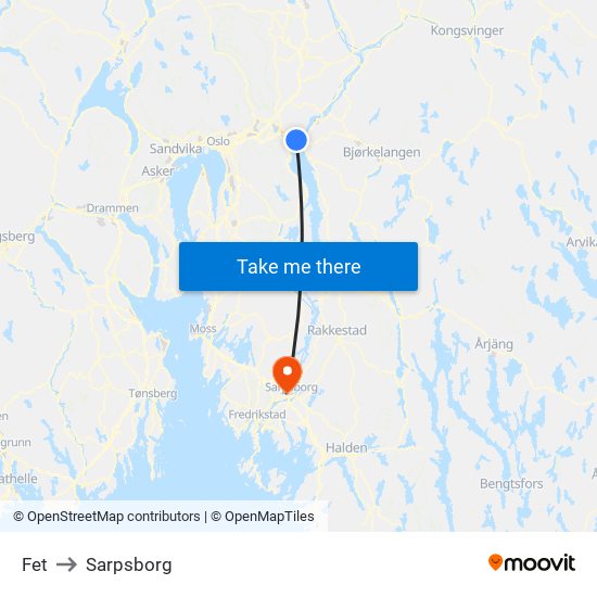 Fet to Sarpsborg map