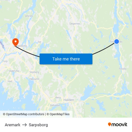 Aremark to Sarpsborg map