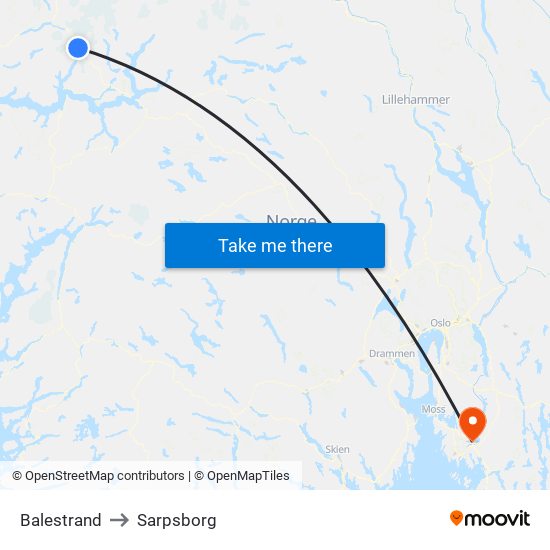 Balestrand to Sarpsborg map