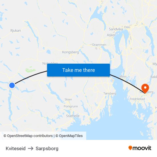 Kviteseid to Sarpsborg map