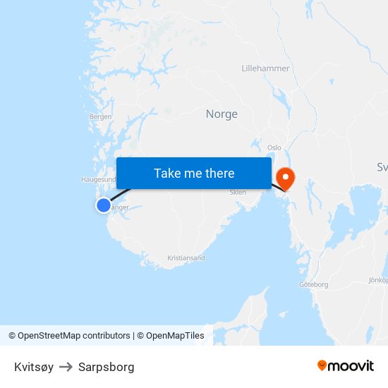 Kvitsøy to Sarpsborg map