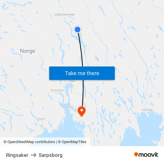 Ringsaker to Sarpsborg map