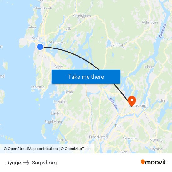 Rygge to Sarpsborg map