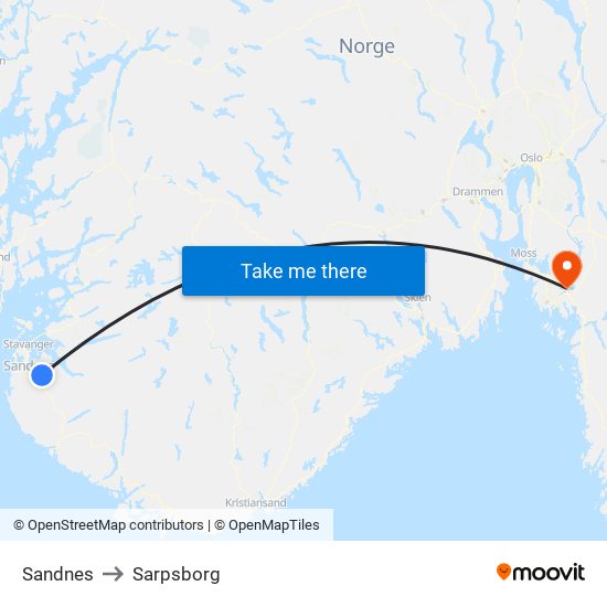 Sandnes to Sarpsborg map