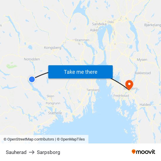 Sauherad to Sarpsborg map