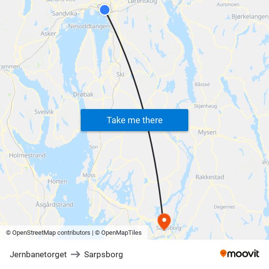 Jernbanetorget to Sarpsborg map