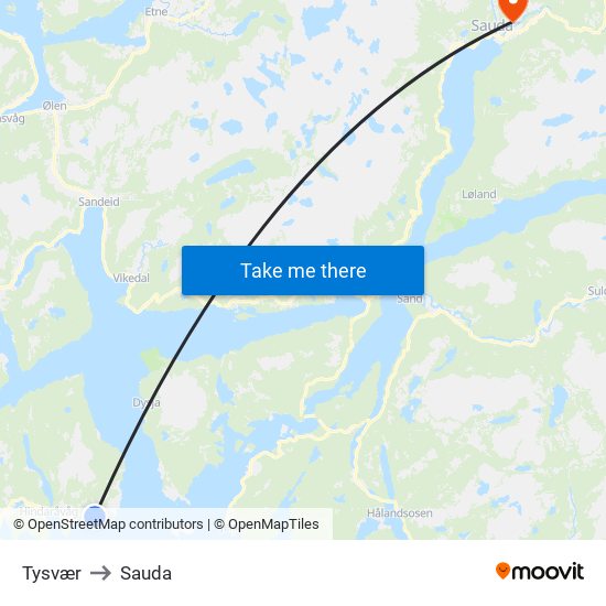 Tysvær to Sauda map