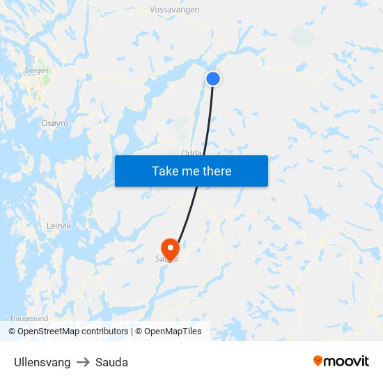 Ullensvang to Sauda map