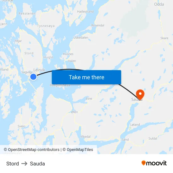 Stord to Sauda map