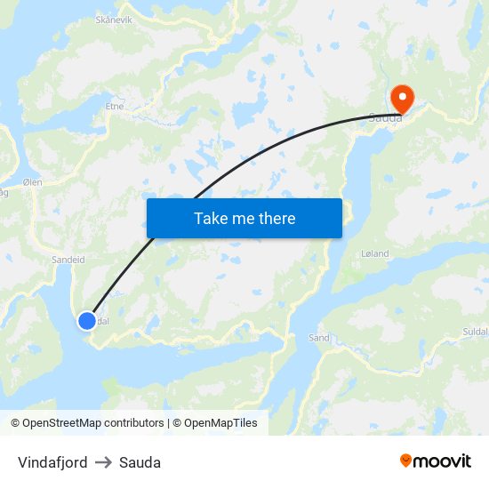 Vindafjord to Sauda map