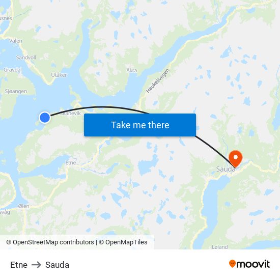 Etne to Sauda map