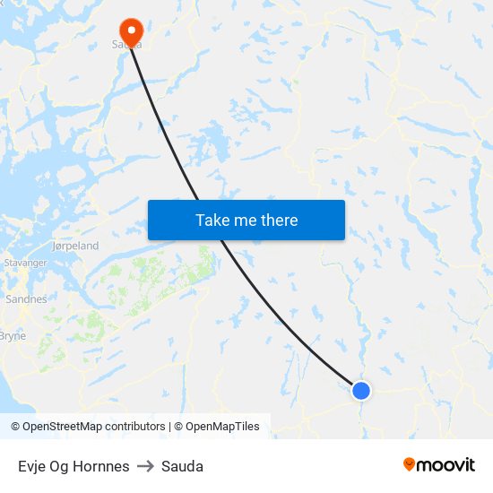 Evje Og Hornnes to Sauda map