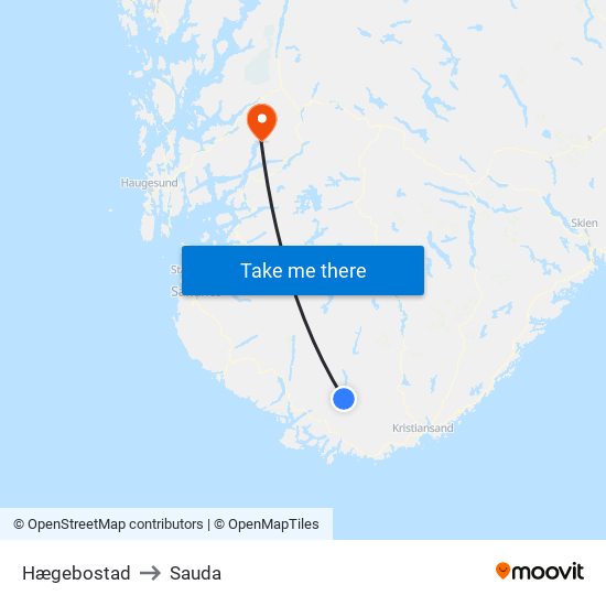 Hægebostad to Sauda map