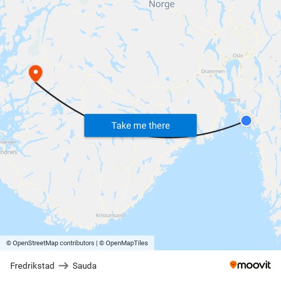 Fredrikstad to Sauda map