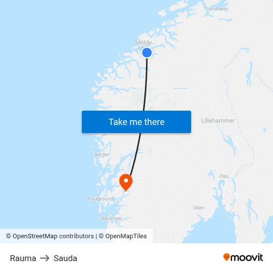 Rauma to Sauda map