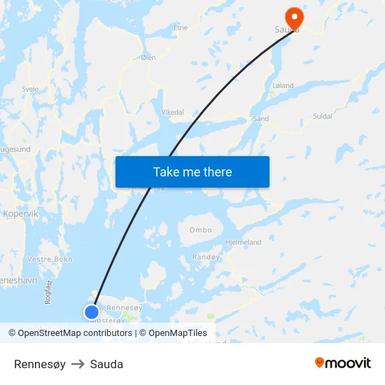 Rennesøy to Sauda map