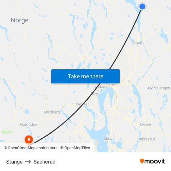 Stange to Sauherad map