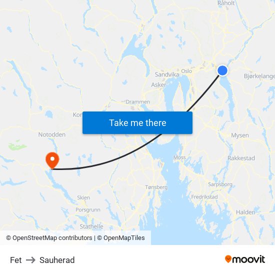 Fet to Sauherad map