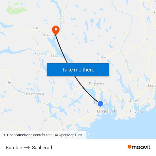 Bamble to Sauherad map