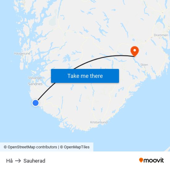 Hå to Sauherad map