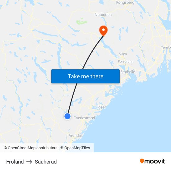 Froland to Sauherad map