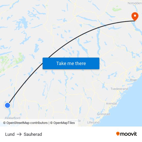 Lund to Sauherad map