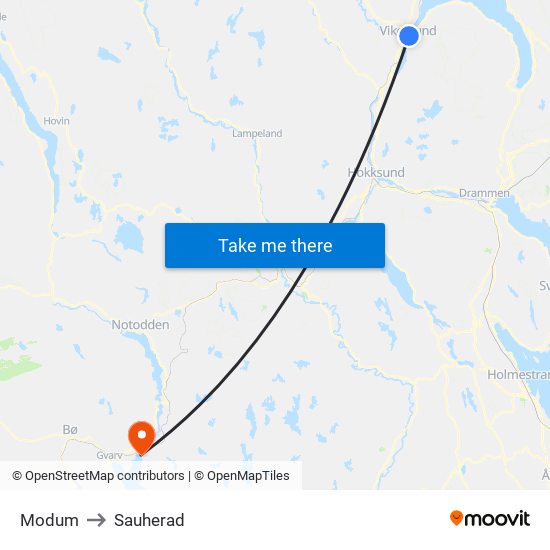 Modum to Sauherad map