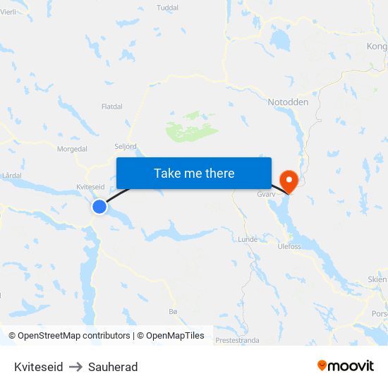Kviteseid to Sauherad map