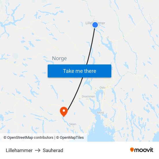 Lillehammer to Sauherad map