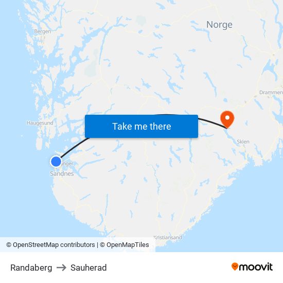 Randaberg to Sauherad map