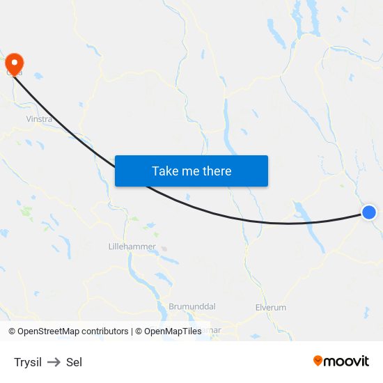 Trysil to Sel map