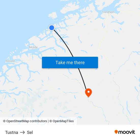 Tustna to Sel map