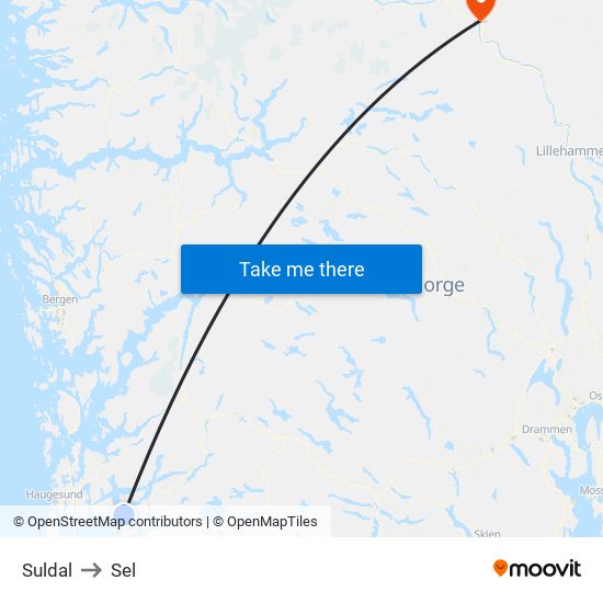 Suldal to Sel map