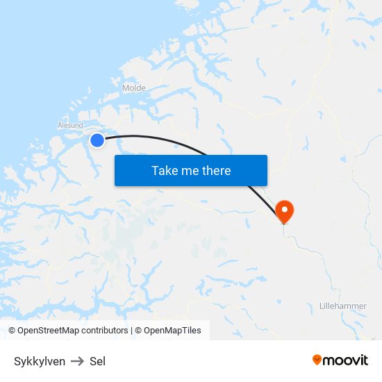 Sykkylven to Sel map