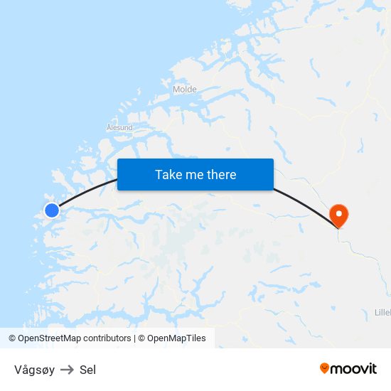 Vågsøy to Sel map