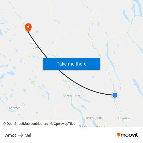 Åmot to Sel map