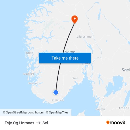 Evje Og Hornnes to Sel map