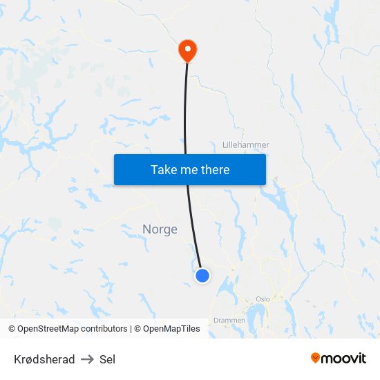 Krødsherad to Sel map