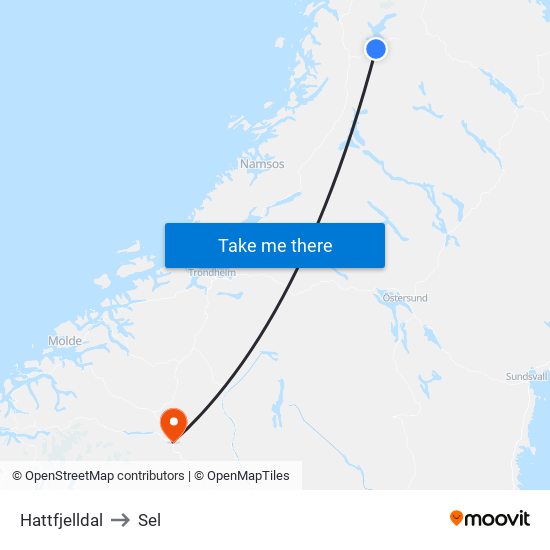 Hattfjelldal to Sel map