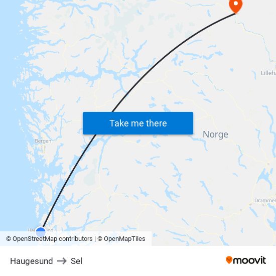 Haugesund to Sel map