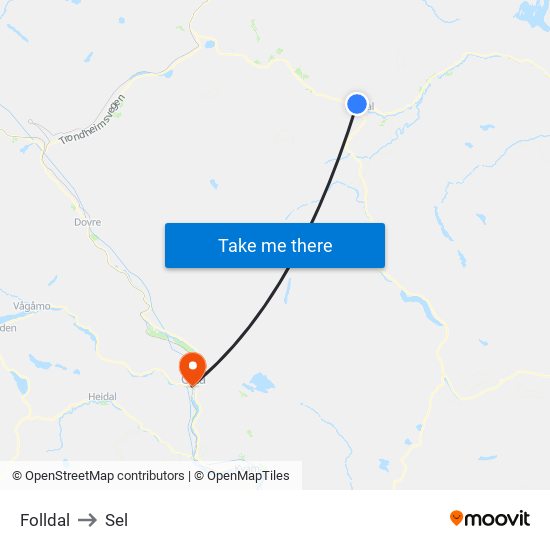 Folldal to Sel map