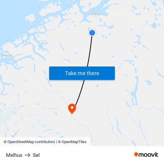 Melhus to Sel map