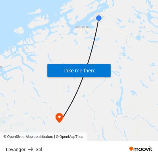 Levanger to Sel map