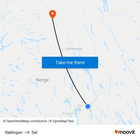 Rælingen to Sel map