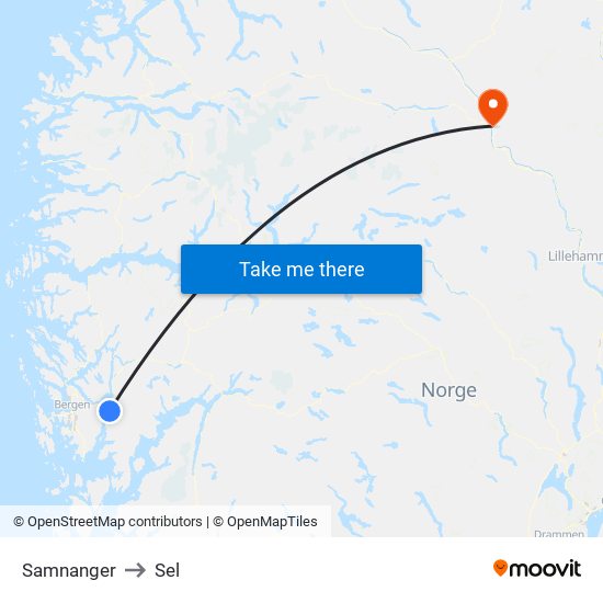 Samnanger to Sel map