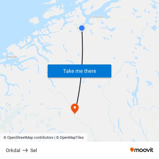 Orkdal to Sel map