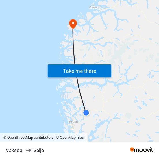 Vaksdal to Selje map