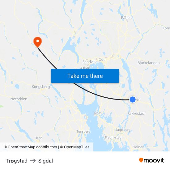 Trøgstad to Sigdal map